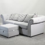 A modern grey upholstered chesterfield sofa, 210cm,