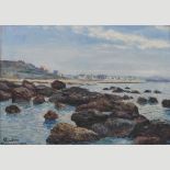 A Gautier, 20th century, beach scene, signed indistinctly dated 1949, oil on canvas,
