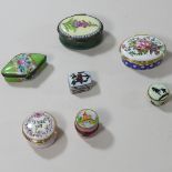 A collection of miniature enamel boxes, to include Halcyon days, largest 5.