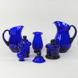 A collection of Bristol blue style glass items, to include a jug,
