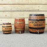 A set of three wooden advertising barrels, Grants of St James sherry, 31cm,