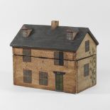 A painted tea caddy, in the form of a cottage,
