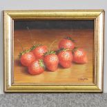 T Caspers, 20th century, still life of strawberries, signed, oil on canvas laid on board,