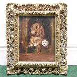 After Sir Edwin Landseer, 1802-1873, two dogs in a kennel, oil on canvas, laid on board,