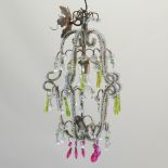 A Murano coloured glass style six branch chandelier, together with a ceiling light,