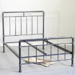 A grey painted vintage style metal tubular bedstead,