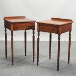 A pair of hand made rosewood and crossbanded side tables, on reeded legs,