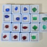 A collection of eighteen various unmounted gemstones, to include sapphires, rubies and emeralds,