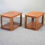 A pair of Art Deco style burr walnut occasional tables,