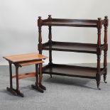 A Victorian style mahogany three tier buffet, on turned supports, 103cm,