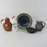 A Burleigh ware vase, together with a studio pottery bowl, a jug, a teapot,