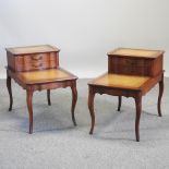 A pair of reproduction bedside cabinets, on cabriole legs, each with a single drawer,