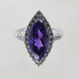 A 14 carat gold amethyst and diamond ring,