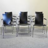 A set of six black leather seated Hans Thyge Raunkjaer Sala chairs