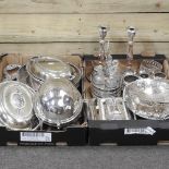 Two boxes of silver plated items,