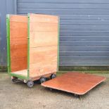 A mid 20th century warehouse barrow, together with a trolley,