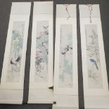 Japanese School, early 20th century, trees and flowers, four unframed scrolls, each signed,