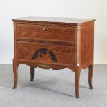 A continental maple and inlaid gilt metal mounted chest, containing two long drawers,