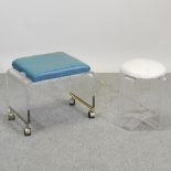A lucite stool, with a green padded seat, 54cm,