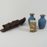A pair of cloisonne vases, 13cm high,