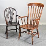A 19th century elm splat back armchair,