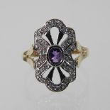 A 9 carat gold amethyst and diamond cluster ring,
