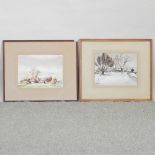 Dorothy Gates, country landscape, watercolour, a pair,