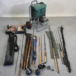 A collection of fishing equipment,