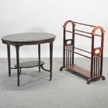 An Edwardian inlaid mahogany towel airer, together with an Edwardian oval occasional table,