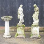 A reconstituted stone garden statue of figures, on a plinth base, 103cm high,