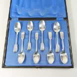 A matched set of 19th century silver fiddle pattern teaspoons, by Samuel Hayne & Dudley Cater,