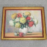 H G Volkwein, 20th century, still life chrysanthemums, signed oil on canvas,