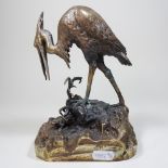 Attributed to Christophe Fratin Metz, 1801-1864, a gilt and bronze model of a heron and a frog,