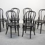 A set of six ebonised Thonet style bentwood dining chairs
