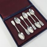 A near set of six Victorian silver fiddle pattern teaspoons, by William Rawlings Sobey,