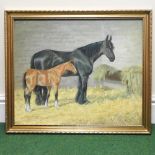 Elizabeth Hesp, mare and foal in a stable, signed, oil on board,