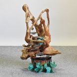 A driftwood and copper water feature,