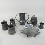 A collection of Art Nouveau style pewter, to include a twin handled vase,