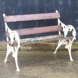 A small slatted wooden garden bench,