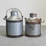 An iron bound metal milk churn, 60cm high,