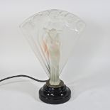 An Art Deco frosted glass figural table lamp,