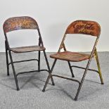 Four painted metal folding advertising chairs