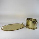 A metal ice bucket, with hardstone handles, together with a matching oval tray,