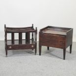 A George III mahogany commode, together with a reproduction mahogany canterbury,