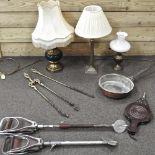 A collection of metalwares, to include bellows, a shooting stick,