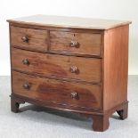 A 19th century mahogany bow front chest, on bracket feet,