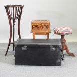 WITHDRAWN - An inlaid box on stand, together with a piano stool, a plant stand, and a trunk,