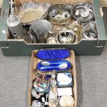 A collection of silver plated items,