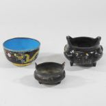 A Chinese bronze censer, with splash gilt decoration, 11cm,