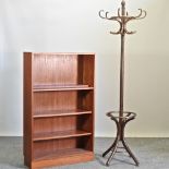 A bentwood hat stand, together with a 1970's teak style open bookcase,